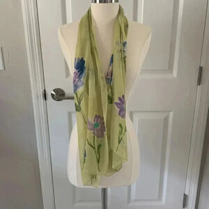 Echo silk scarf lime, green with blue and purple floral print